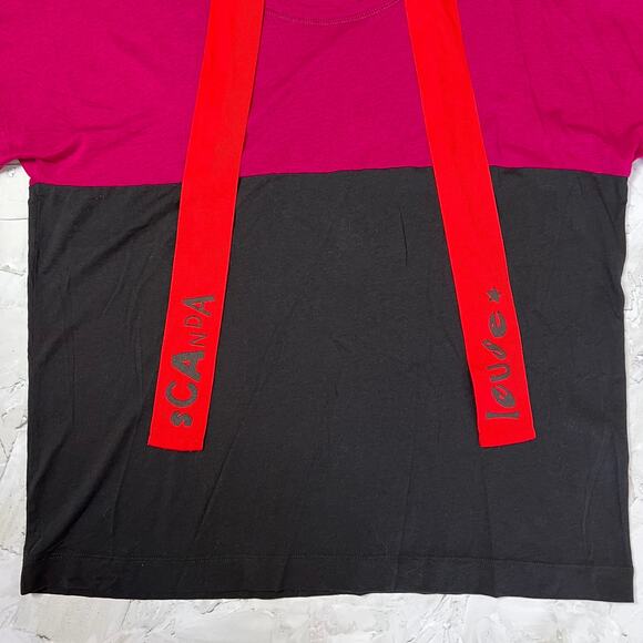 Sonia Rykiel Tie Neck T-Shirt Scandaleuse SIZE L Purple Black SS Top - Picture 9 of 10